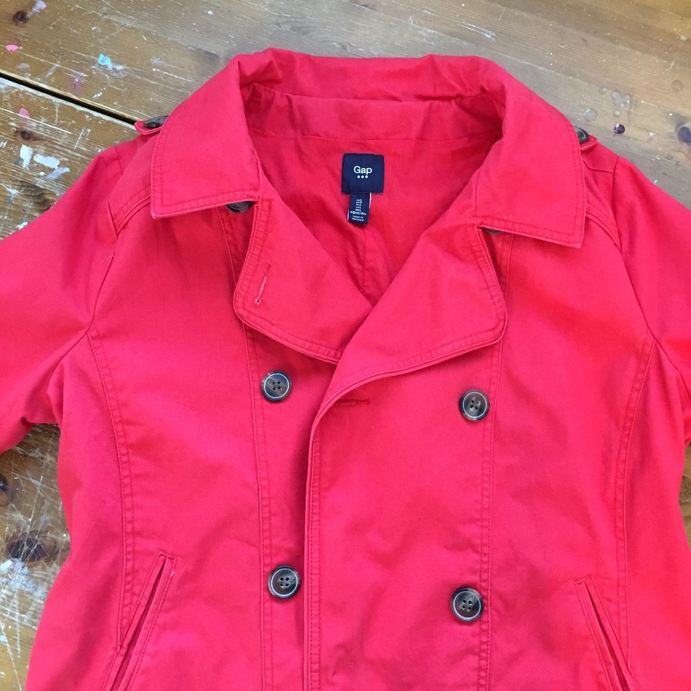 Vintage Gap Red Cotton Jacket, Double Breasted Pea Coat, Large, Y2K